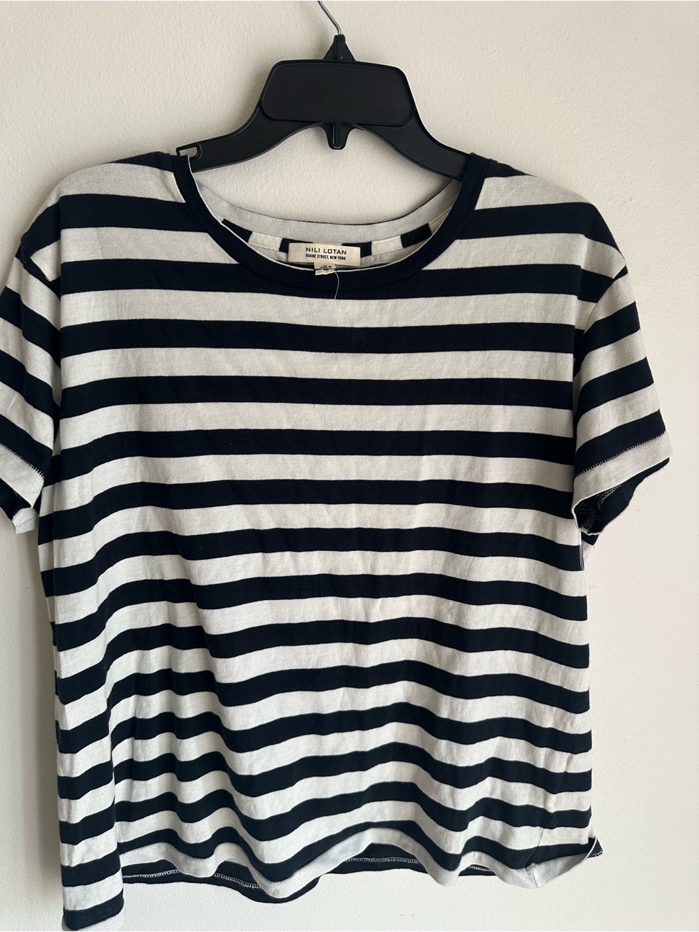 Nili Lotan Navy and White Striped Crewneck Tee